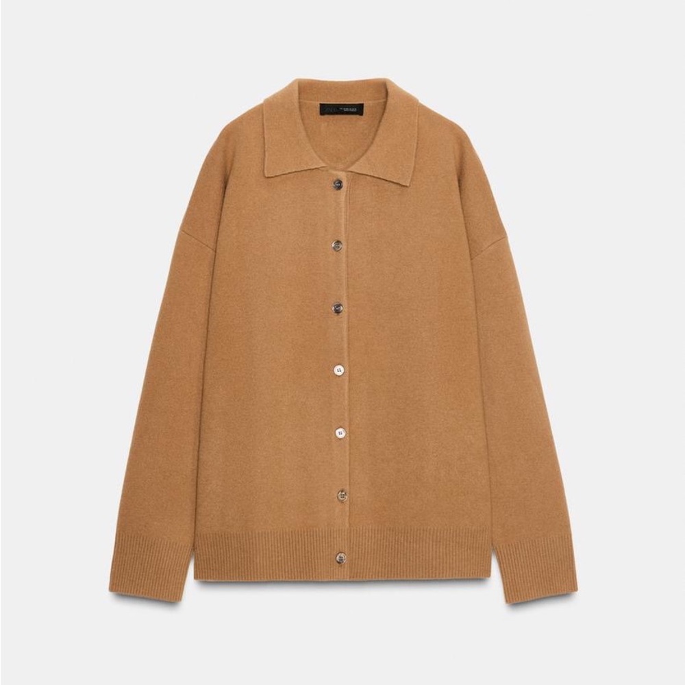 ZARA Oversized Wool Blend Sweater Jacket Button Front Sz Taupe Brown M-L $150